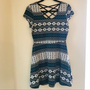 Lattice Back Black and White Skater Dress